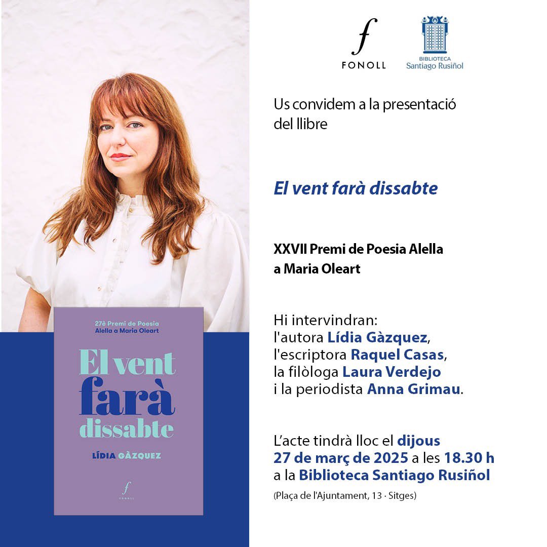 Sitgetans, sitgetanes! Darrera presentació de proximitat (de moment) d’ ‘El vent farà dissabte’ (<a href="/editorialfonoll/">editorial fonoll</a>)!
Dijous 27 de març a les 18,30h a la <a href="/BiblioSitges/">bibliositges</a> Santiago Rusiñol. Amb <a href="/annagrimau/">ANNA GRIMAU</a>, Laura Verdejo i <a href="/raquel_casas_a/">Raquel Casas</a>.
Traca final! Veniu! Last dance, let’s dance!💃