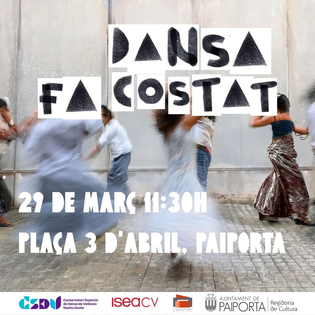 Auditori de Paiporta (@auditoripaiport) on Twitter photo 📆 Dissabte 29 de març
🕕 11.30 h
📌 Pl. Tres d'abril
Festival "Dansa fa costat", a càrrec de l'alumnat del Conservatori Superior de Dansa de València Nacho Duato.
#AuditoriPaiporta #CulturaPaiporta #Paiporta 📆 Dissabte 29 de març
🕕 11.30 h
📌 Pl. Tres d'abril
Festival "Dansa fa costat", a càrrec de l'alumnat del Conservatori Superior de Dansa de València Nacho Duato.
#AuditoriPaiporta #CulturaPaiporta #Paiporta
