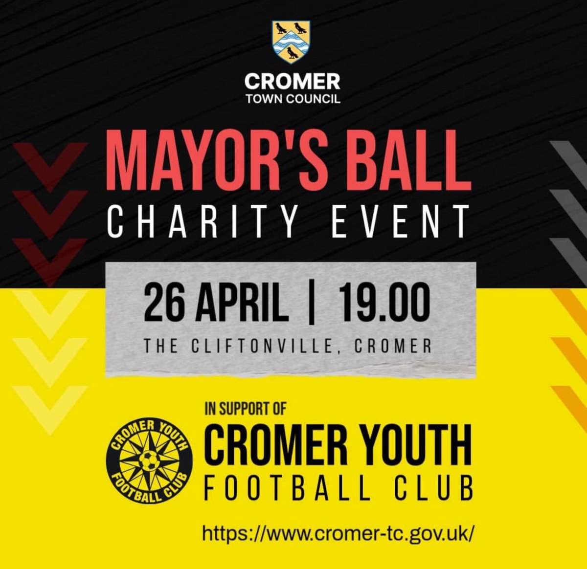 Cromer Town Council (@north_lodge) on Twitter photo The Mayor of Cromer is hosting a Ball on 26 April to fundraise for <a href="/cromeryouth/">Cromer Youth FC</a> . Tickets are selling quickly so please get in touch to reserve your place.
Email admin@cromer-tc.gov.uk The Mayor of Cromer is hosting a Ball on 26 April to fundraise for <a href="/cromeryouth/">Cromer Youth FC</a> . Tickets are selling quickly so please get in touch to reserve your place.
Email admin@cromer-tc.gov.uk