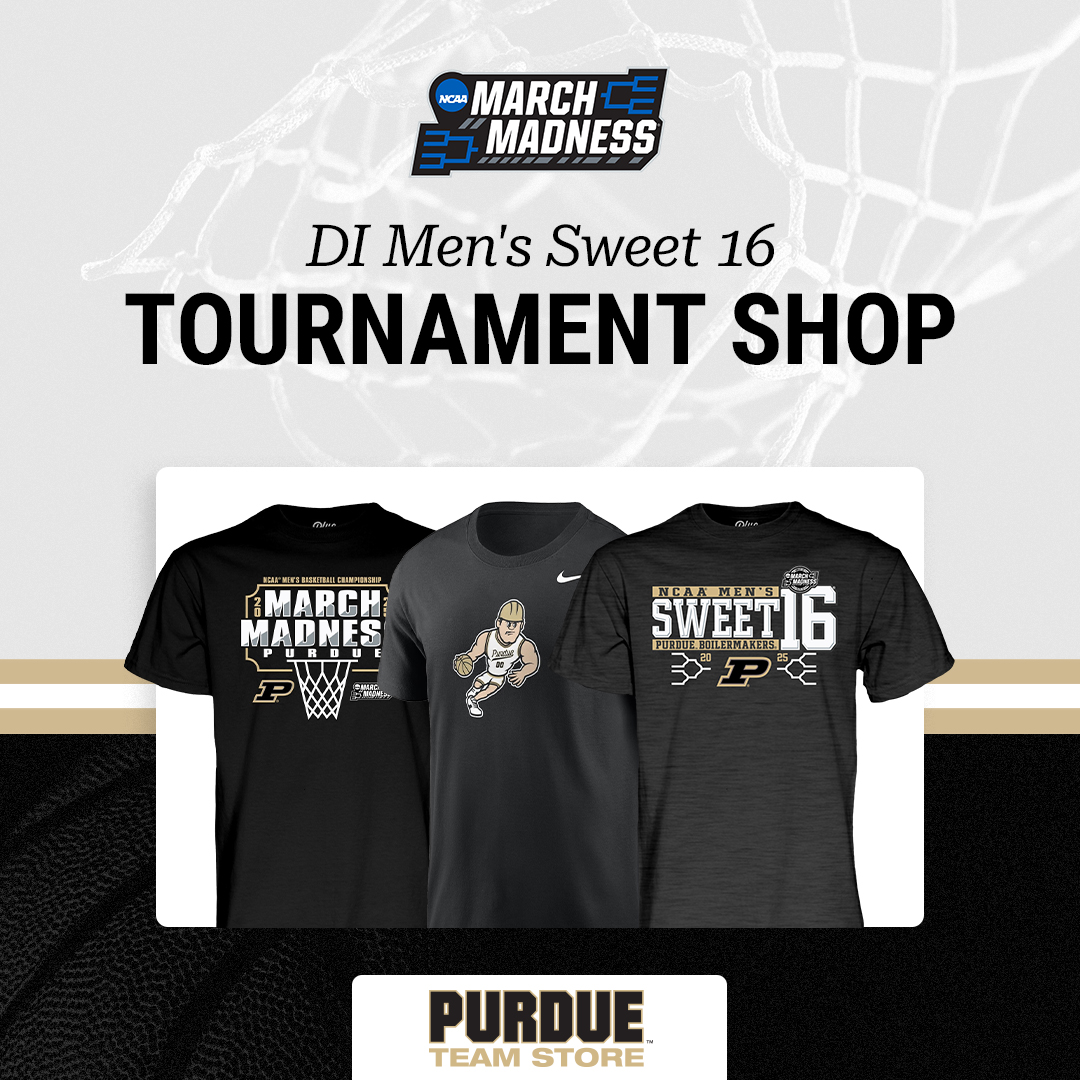 The journey continues ➡️Sweet 16! 

Celebrate the moment with official 𝘔𝘢𝘳𝘤𝘩 𝘔𝘢𝘥𝘯𝘦𝘴𝘴 gear and vintage-inspired Dribbling Pete tees — available now at the Purdue Team Store.

🛒bit.ly/3Ss3dbX

#Purdue #BoilerUp #Sweet16 #MarchMadness