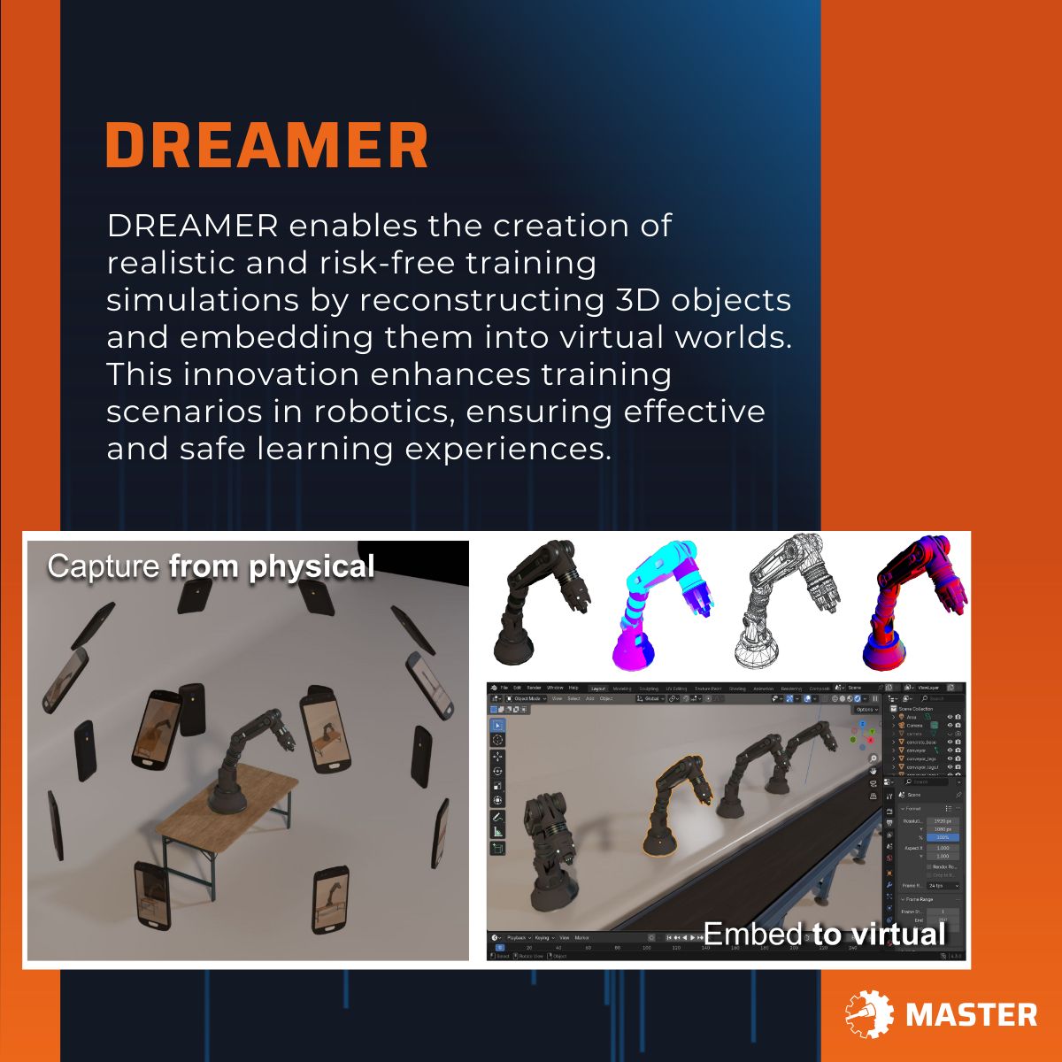 #DREAMER is revolutionizing 3D content creation for robotics education!
<a href="/Phasmatic3D/">Phasmatic</a>, winners of the 1st <a href="/MasterXR_EU/">Master_XR</a> -Open Call, brings AI-driven photorealistic 3D visualization &amp; physical object reconstruction to create immersive learning environments.
👉phasmatic.com/research_dream…