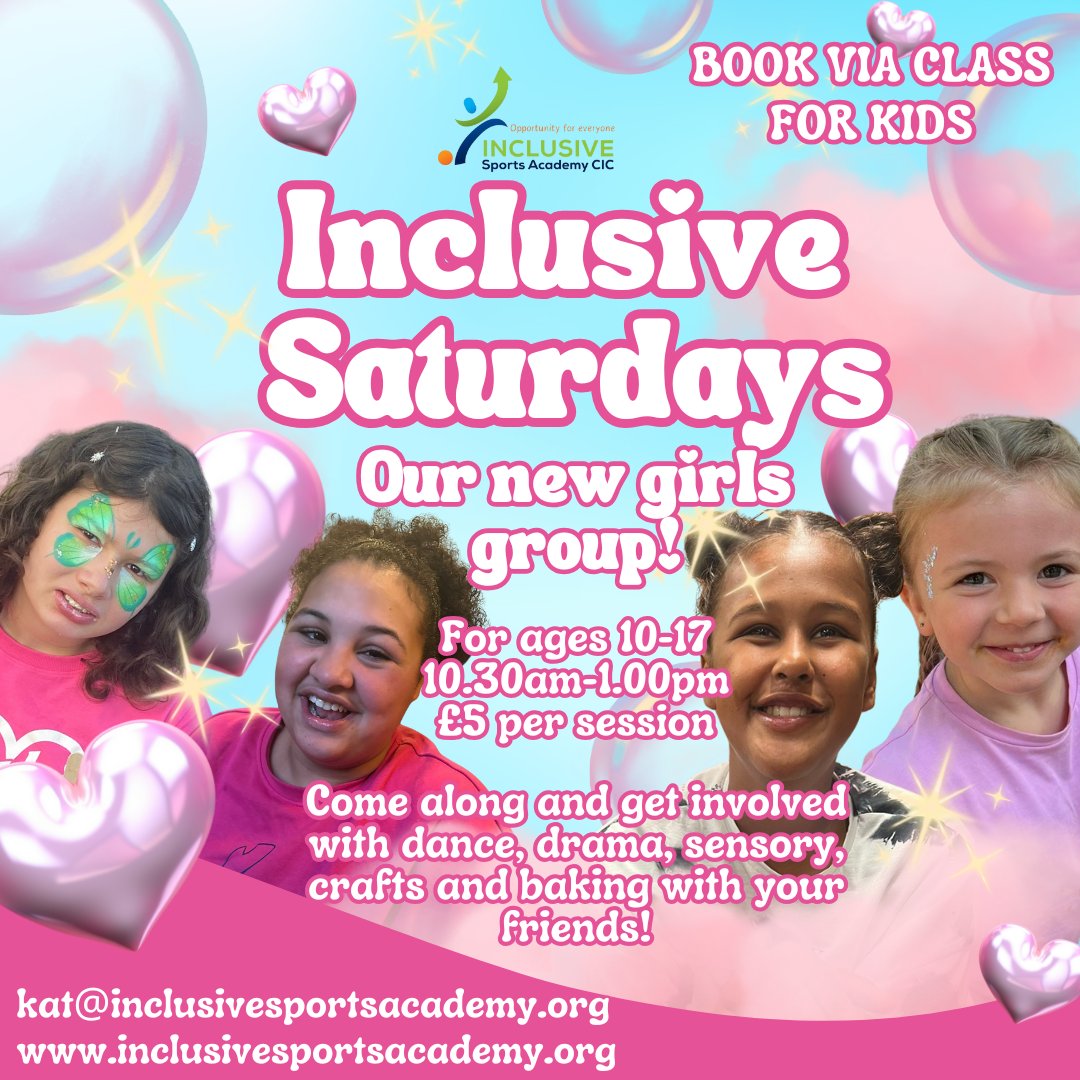 A quick reminder of our super exciting Inclusive Saturdays session which is aimed at young girls with SEND.

If you would like to come along, don't hesitate to book your place using the link in our bio.

#InclusiveSports #InclusiveSaturdays #SEND