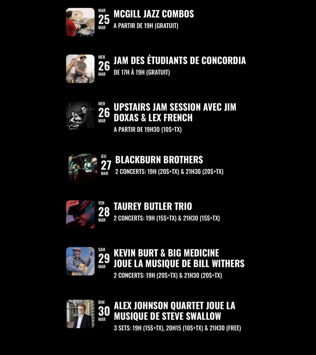 RSVP en ligne au upstairsjazz.com ou au 514-931-6808