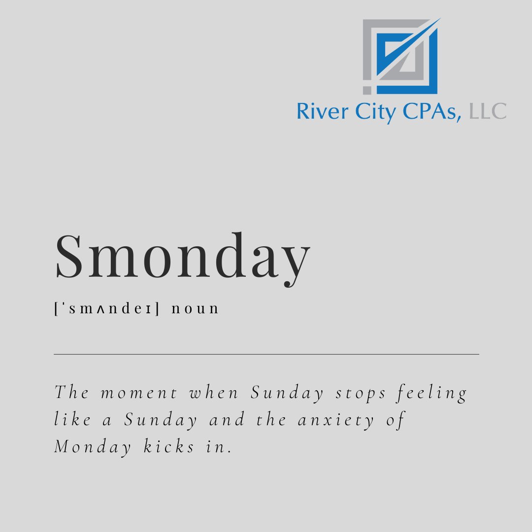 RiverCityCPAs's tweet image. The weekend feels over, but the week hasn't quite started yet. Anyone else feeling that pre-Monday panic? Let’s power through this Smonday together! 💪 #Smonday #MondayBlues SundayFundayToMondayStruggles
#RiverCityCPAs #businesstaxes #bookkeepingforsmallbusiness #payrollservices