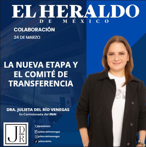 JulietDelrio's tweet photo. Mi camino por el INAI  fue arduo y difícil. Pero siempre resolviendo recursos  en la justicia y actuando en la legalidad.

Te invito a leer mi colaboración en @heraldodemexico 
https://t.co/W3wwec8Y8G https://t.co/i06xMZPp6J