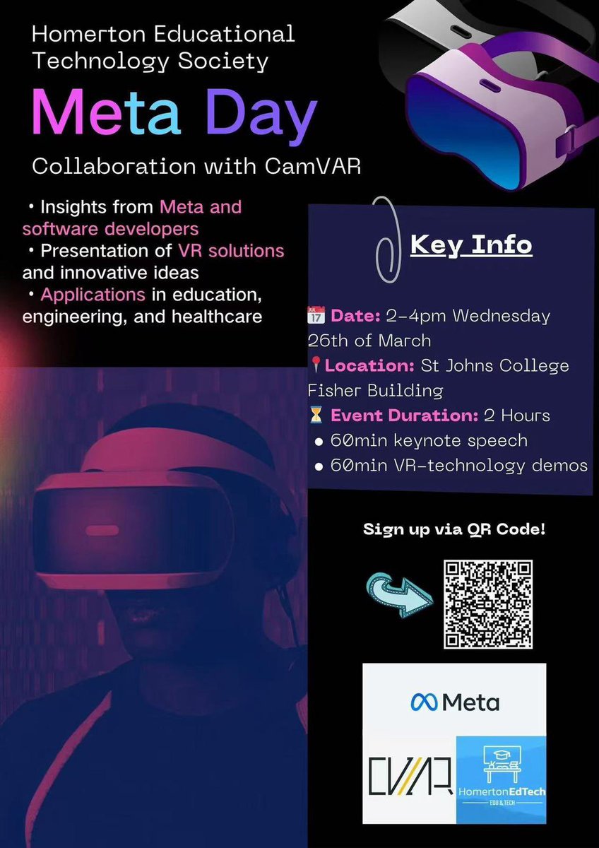 Cambridge AR/VR Society #CamAVR in Collaboration with #HomertonEdTech Society is excited to host Meta Education. If you’re around Cambridge you’re welcome to sign up. It’s your chance to ask those burning questions. I know I have tons! #VReducation