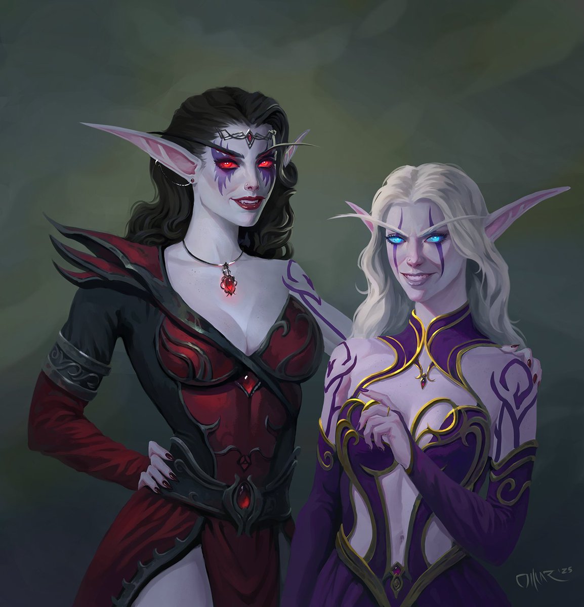 "Vazilashj &amp; Azstea." - Commission.

#Commission #commissionart #warcraft #worldofwarcraft #nightelves #nightelf #portrait #vampire #highborne