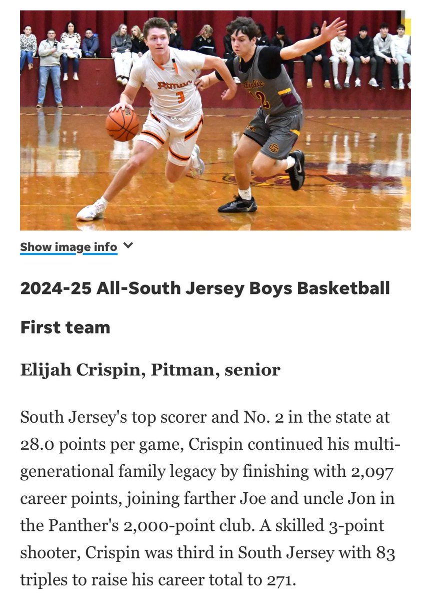Pitman Basketball (@pitmanhoops) on Twitter photo Congratulations to <a href="/elijahcrispin3/">Elijah Crispin</a> on being named 1st Team All SJ Congratulations to <a href="/elijahcrispin3/">Elijah Crispin</a> on being named 1st Team All SJ