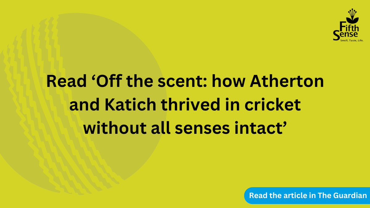 Fifth Sense (@fifthsenseuk) on Twitter photo We're sharing this article by <a href="/tjaldred/">tanya aldred</a> for The Guardian, where she talks about cricketers <a href="/athersmike/">Mike atherton</a>, who is affected by congenital anosmia, and Simon Katich, who is affected by acquired anosmia.
theguardian.com/sport/2025/mar… We're sharing this article by <a href="/tjaldred/">tanya aldred</a> for The Guardian, where she talks about cricketers <a href="/athersmike/">Mike atherton</a>, who is affected by congenital anosmia, and Simon Katich, who is affected by acquired anosmia.
theguardian.com/sport/2025/mar…
