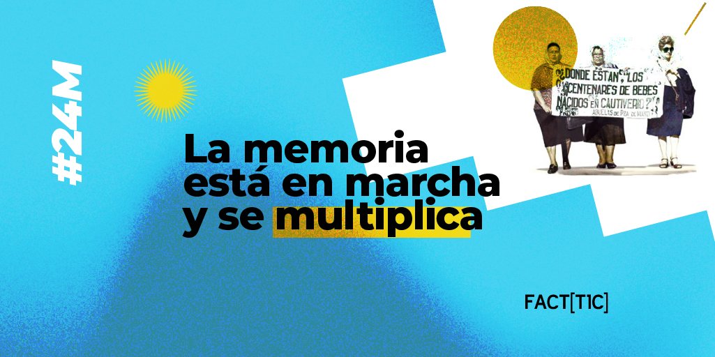 facttic (@facttic) on Twitter photo 🦋¡Día Nacional de la Memoria, por la Verdad y la Justicia! 🦋
Acompañamos y nos sumamos a la campaña de <a href="/abuelasdifusion/">Abuelas de Plaza de Mayo</a>, que pone #LaMemoriaEnMarcha, reivindicando la fuerza de lo colectivo.
Como cada 24, nos encontramos en las plazas principales del país, ¡somos multitud!✊ 🦋¡Día Nacional de la Memoria, por la Verdad y la Justicia! 🦋
Acompañamos y nos sumamos a la campaña de <a href="/abuelasdifusion/">Abuelas de Plaza de Mayo</a>, que pone #LaMemoriaEnMarcha, reivindicando la fuerza de lo colectivo.
Como cada 24, nos encontramos en las plazas principales del país, ¡somos multitud!✊