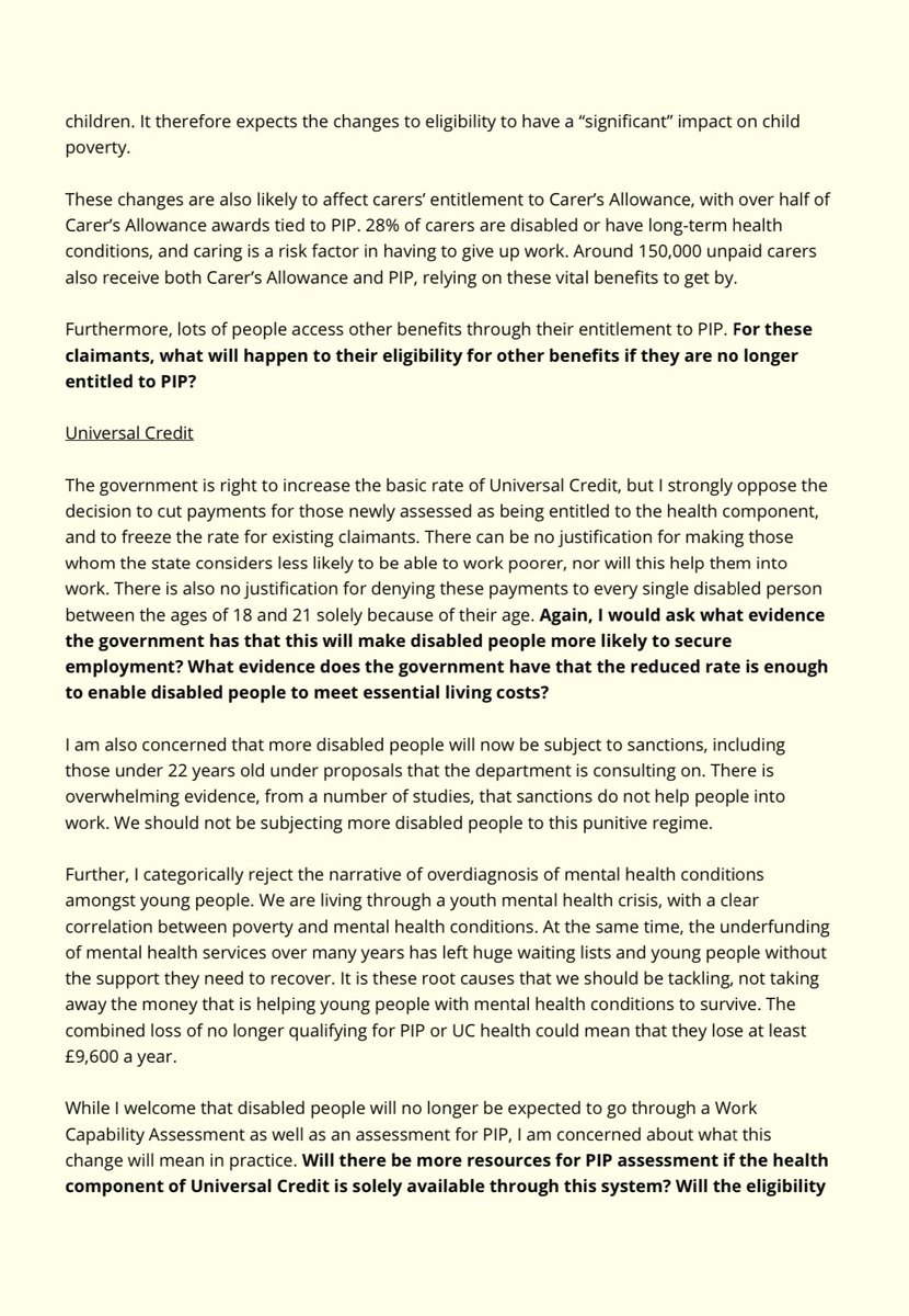 NadiaWhittomeMP's tweet image. I have written to the government to express my deep concerns about the proposed changes to disability benefits, and to ask a number of questions.
I will vote against these cuts.