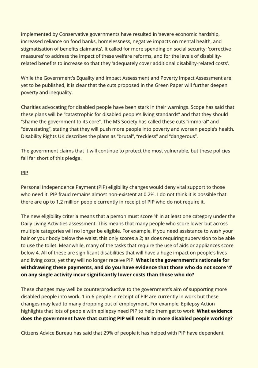 NadiaWhittomeMP's tweet image. I have written to the government to express my deep concerns about the proposed changes to disability benefits, and to ask a number of questions.
I will vote against these cuts.