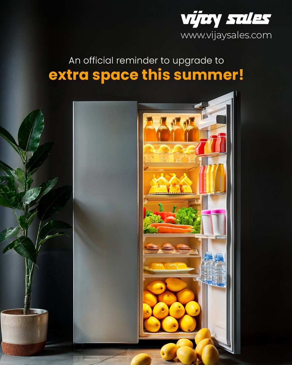 VijaySales's tweet image. Here's a sign to upgrade your refrigerator for more storage today! 🤩

#VijaySales #Fridge #DoubleDoor #Refrigerators #SummerEssentials #Mango #MangoSeason #SummerFruit #Mangoes #Reminder #Upgrade #StayCool #KitchenAppliances #BuyNow #ShopNow #BestDeals