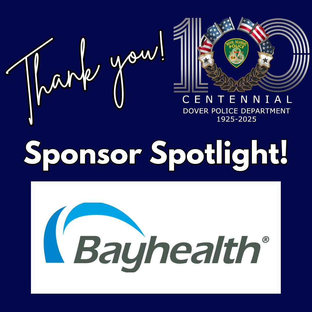 Thank you so much, Bayhealth, for supporting the Dover Police Department's 100th anniversary celebration! Your contribution helps us honor a century of service and community partnership.

facebook.com/bayhealth