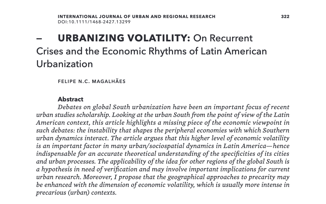 .<a href="/fncmagalhaes/">@felmagalhaes.bsky.social</a> emphasizes the role of economic instability in shaping the Latin American urban processes, highlighting the need to integrate economic volatility into urban studies for a more accurate understanding of urban precarity tinyurl.com/42p57xsf