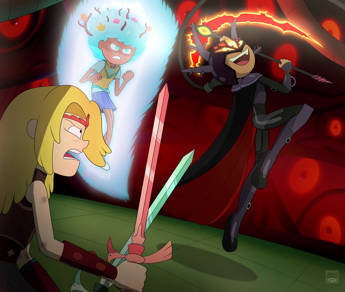 ArtsAvas's tweet image. Anne And Sasha Vs Darcy

Even if we only saw Sasha and Darcy fight, I kinda wish we got to see Anne in the mix after she defeats King Andrias. #Amphibia_Contest #darcywu #AnneBoonchuy #SashaWabright