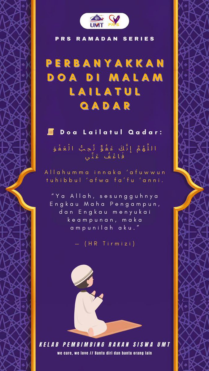 prsumtofficial's tweet photo. #PRSRamadanSeries
Tambah ilmu, tingkatkan amal, raih keberkatan! ✨
Salam Ramadan 💜 https://t.co/s3usvczGqM