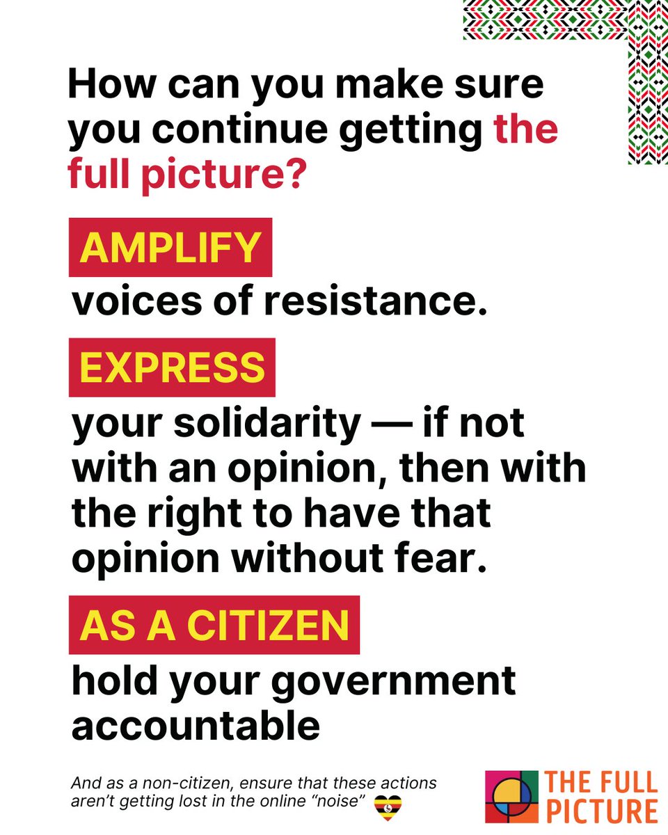 The Full Picture (@fullpicturenet) on Twitter photo Read ‘How are the Ugandan and Kenyan governments silencing dissenting voices?’ by <a href="/nyapru1/">Pru Nyamishana</a> on <a href="/globalvoices/">Global Voices</a> (or save for later!) —
globalvoices.org/2025/02/01/how…
Follow along and reclaim your digital autonomy with <a href="/fullpicturenet/">The Full Picture</a> ✨ (2/2) Read ‘How are the Ugandan and Kenyan governments silencing dissenting voices?’ by <a href="/nyapru1/">Pru Nyamishana</a> on <a href="/globalvoices/">Global Voices</a> (or save for later!) —
globalvoices.org/2025/02/01/how…
Follow along and reclaim your digital autonomy with <a href="/fullpicturenet/">The Full Picture</a> ✨ (2/2)