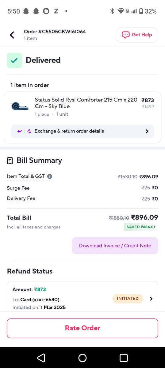 Prakhar0923's tweet image. Help! @ZeptoNow refund issue! Returned faulty comforter (Order #C5505CKWI61064) 24 days ago. Paid ₹853, but @ZeptoNow ₹873 refund was declined by @OneCardHelp due to ₹20 mistake. Please correct &amp;amp; refund my money! #refundhelp #onecard
@ZeptoNow @OneCardHelp @sbmbankindia