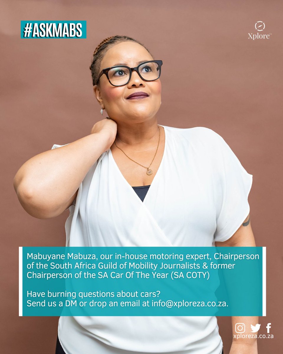 XplorZA's tweet image. Got a burning question about motoring? 📷📷 Send us your questions and get expert advice from Mabs, XploreZA’s motoring guru!  📷 Don’t miss out on her insights every Wednesday under #AskMabs .
Let’s talk cars! #Motoring #CarExperts #XploreZA