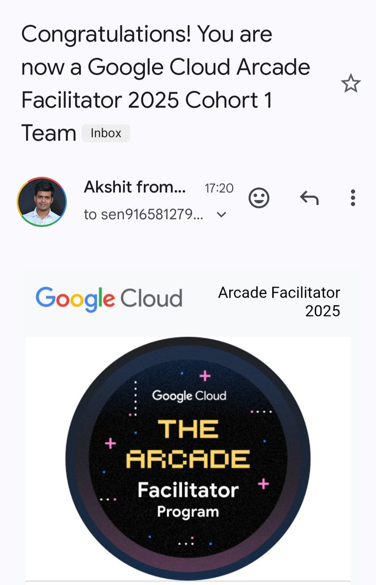 HitanshSharma25's tweet photo. Happy to be selected as a Facilitator for another Google Cloud Arcade Program #Google #googlearcade #googlecloud https://t.co/2Hqa68A63q