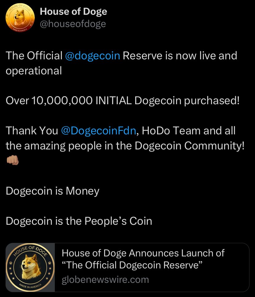 dogeofficialceo's tweet image. There’s now a Dogecoin reserve 😂

With the first purchase being over 10,000,000 dogecoin! 👀 

Time to make Dogecoin the currency of the universe!