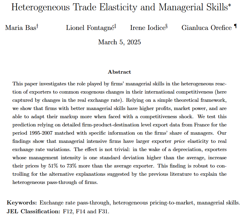 Paris School of Economics Research (@pseresearch) on Twitter photo Lionel Fontagné (<a href="/PSEinfo/">Paris School of Economics</a> <a href="/SorbonneParis1/">Université Paris 1 Panthéon-Sorbonne</a>) and al | Heterogeneous Trade Elasticity and Managerial Skills
pse.hal.science/halshs-0500027… Lionel Fontagné (<a href="/PSEinfo/">Paris School of Economics</a> <a href="/SorbonneParis1/">Université Paris 1 Panthéon-Sorbonne</a>) and al | Heterogeneous Trade Elasticity and Managerial Skills
pse.hal.science/halshs-0500027…