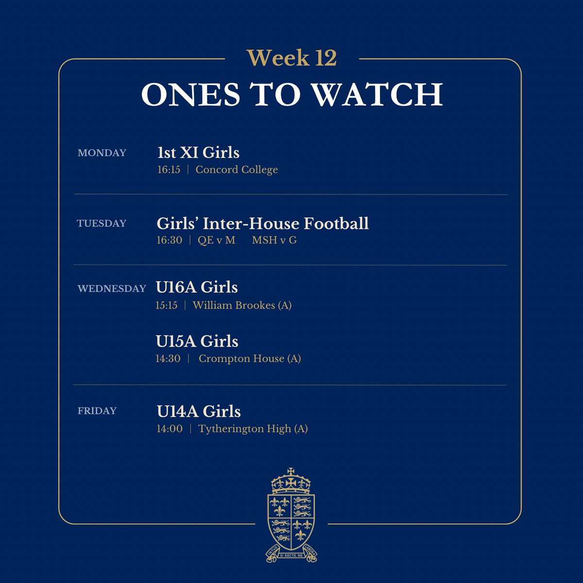 As the boys’ competitive seasons draw to a close, the girls have a busy final week of term with a couple of friendlies and two cup fixtures left to play!