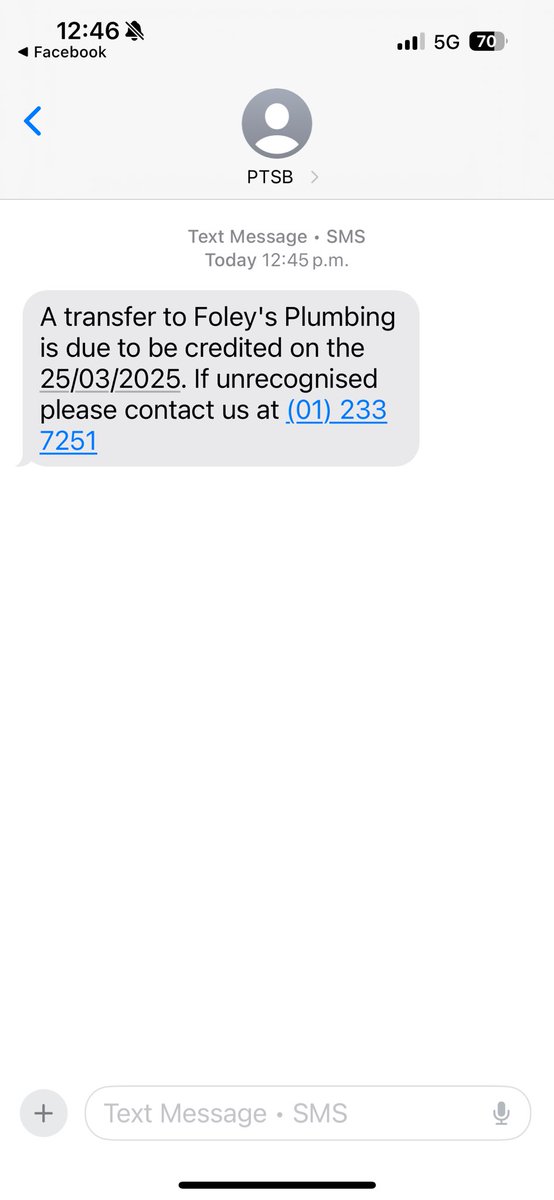 Hi <a href="/AskPTSB/">PTSB Customer Service</a> - just received this text. 1. Don’t know who they are 2. I only use my account for one thing 3. Is that number legit?