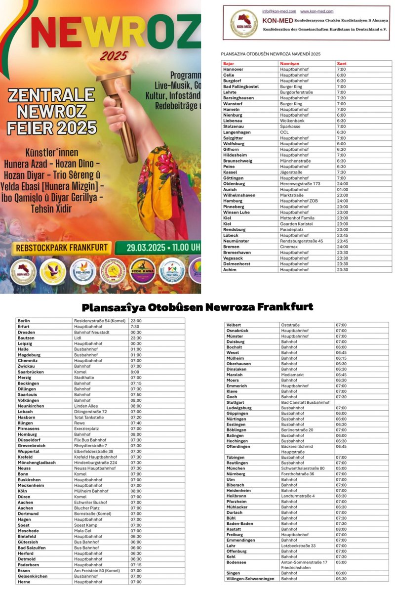 KonMed4's tweet image. ☀️NEWROZ-FEIER 2025 - in Frankfurt🔥

❗🚍 BUSABFAHRTZEITEN

-------

#Newroz #Newroz2025 #Newrozpirozbe #Frankfurt
