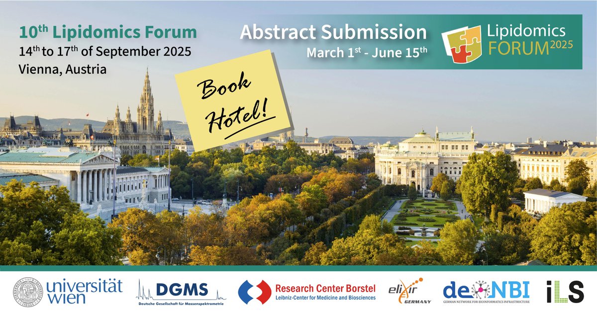 Are you attending the Lipidomics Forum 2025? September is conference season in Vienna. We recommend booking your accomodation early!
Submit your abstract until June 15: lipidomics.at/lipidomics-for…
<a href="/___iLS____/">International Lipidomics Society</a> <a href="/LabShevchenko/">Shevchenko Lab</a> <a href="/lipidmaps/">LIPID MAPS</a> <a href="/SlingLipidomics/">SLING Singapore Lipidomics Incubator</a> <a href="/LipidomicsForum/">10th Lipidomics Forum</a>
#lipidomics