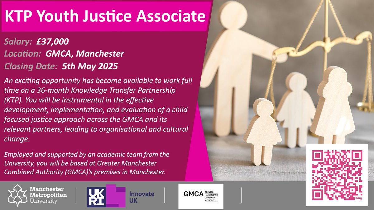 Dr. Anne-Marie Day (@anne_marieday) on Twitter photo A great opportunity!! Please share widely. Full-time, 3 yr post based at GMCA under the guidance of <a href="/mcys_mmu/">MCYS</a> , working on a project implementing child-centred justice across GM. Any queries, get in touch <a href="/mcrmetropolis/">MetroPolis</a> <a href="/ICF_Mcr/">Institute for Children's Futures</a> <a href="/the_AYJ/">AYJ</a> <a href="/_YJB/">Youth Justice Board</a> <a href="/YouthEndowFund/">Youth Endowment Fund</a> <a href="/KTP_ManMetUni/">KTP at Manchester Met</a> A great opportunity!! Please share widely. Full-time, 3 yr post based at GMCA under the guidance of <a href="/mcys_mmu/">MCYS</a> , working on a project implementing child-centred justice across GM. Any queries, get in touch <a href="/mcrmetropolis/">MetroPolis</a> <a href="/ICF_Mcr/">Institute for Children's Futures</a> <a href="/the_AYJ/">AYJ</a> <a href="/_YJB/">Youth Justice Board</a> <a href="/YouthEndowFund/">Youth Endowment Fund</a> <a href="/KTP_ManMetUni/">KTP at Manchester Met</a>