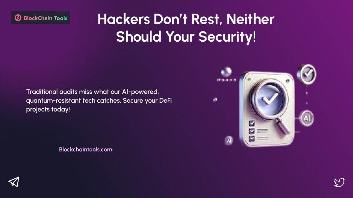 ToolsBlockchain's tweet image. A single vulnerability can drain millions in seconds! Hackers are evolving,

🚀 Stay ahead of cyber risks and secure your DeFi projects before it’s too late! Don’t just audit—future-proof your blockchain. 🔐

#BlockchainAudit #DeFiSecurity #NextGenSecurity #SmartContractProtectio