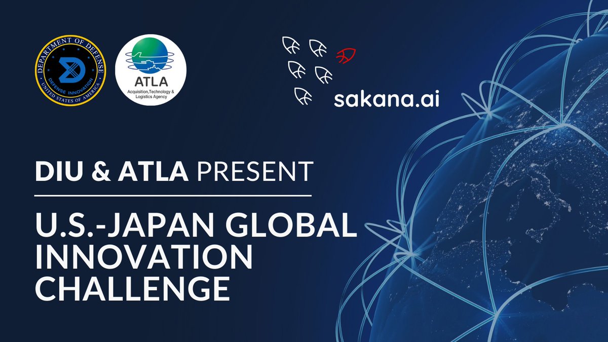Sakana AI Wins Award at US-Japan Competition for Defense Innovation

sakana.ai/defense-challe…

We proposed novel AI solutions at a challenge jointly held by US🇺🇸 DoD’s <a href="/DIU_x/">DefenseInnovationUnit</a> and Japan🇯🇵 MoD’s @ATLA_kouhou_jp. Out of 60 companies from around the world, Sakana AI won 1 of 3 awards.