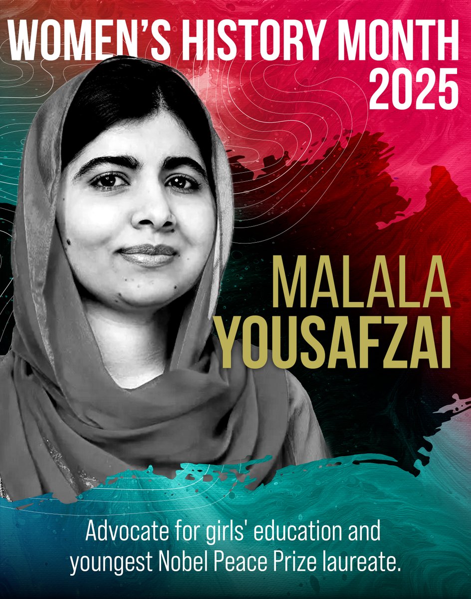 Malala Yousafzai, Nobel laureate and activist, fights for girls’ education and equality worldwide. #WomensHistoryMonth
