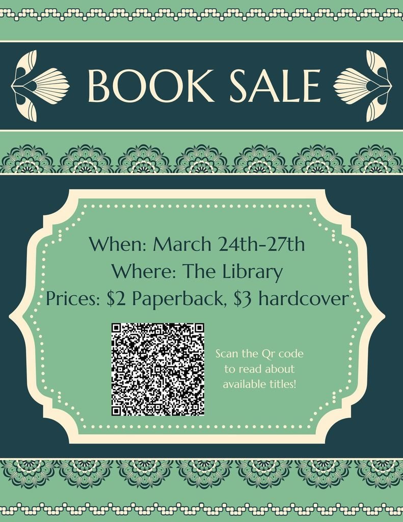 The Book Club is having a book sale!!  Stock up on your next favorite book before Spring Break! Paperbacks are only $2, and hardcovers are only $3.