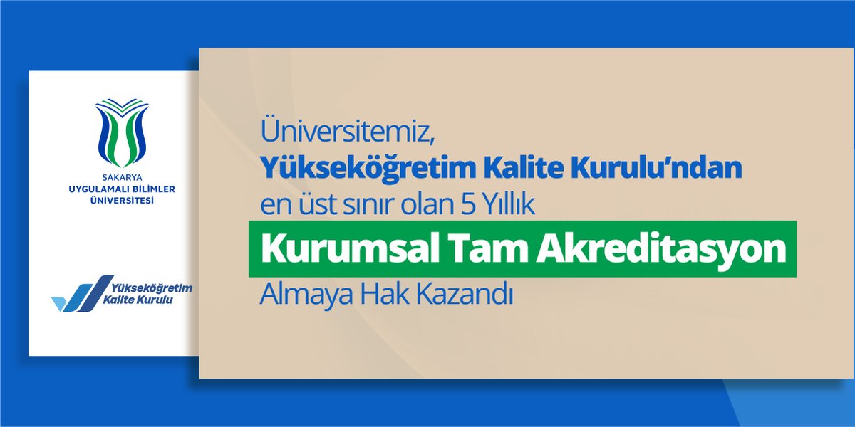 𝙆𝙖𝙡𝙞𝙩𝙚𝙢𝙞𝙯𝙚 𝙩𝙖𝙢 𝙥𝙪𝙖𝙣 💯 

✅ YÖKAK Kurumsal Akreditasyon Programı kapsamında oy birliğiyle 2030 yılına kadar sürecek tam akreditasyon almaya hak kazandık.

Detaylar 👇
🔗 haber.subu.edu.tr/tr/node/1937