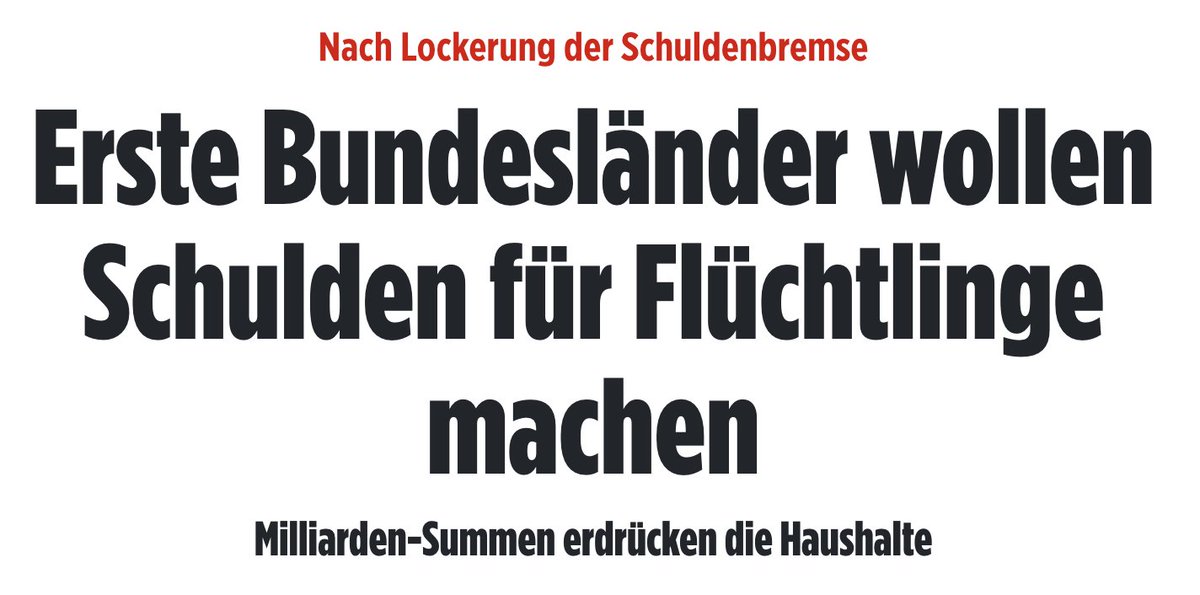 Überraschung! 🤡

Eine Umfrage in den Staatskanzleien und Finanzministerien zeigt: Erste Länder planen die Gelder nicht für Investitionen in die Zukunft – sondern für die Unterbringung von Flüchtlingen. 

Denn: Die neuen Schulden sind nicht zweckgebunden.