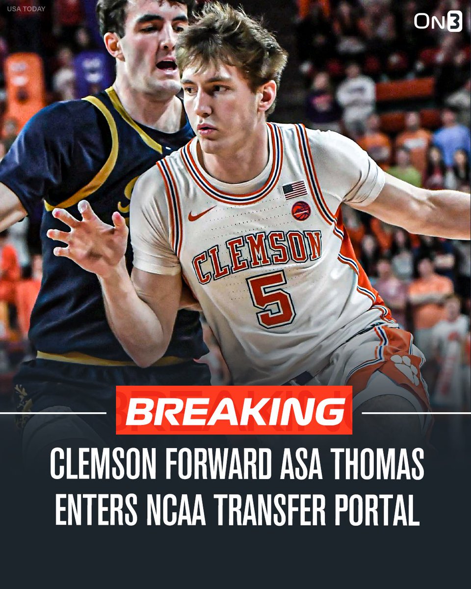 Transfer Portal (@transferportal_) on Twitter photo NEW: Clemson forward Asa Thomas has entered the NCAA Transfer Portal, <a href="/JamieShaw5/">Jamie Shaw</a> reports.
on3.com/transfer-porta⦠NEW: Clemson forward Asa Thomas has entered the NCAA Transfer Portal, <a href="/JamieShaw5/">Jamie Shaw</a> reports.
on3.com/transfer-portaā¦