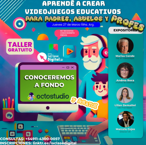 27/03 a las 19:00 hs de 🇦🇷 s/arancel c/ Inscripción
 Form de inscripción: bit.ly/4iYHm7J
Junto a <a href="/rocca_andrea/">Andrea Rocca</a> 
<a href="/OctoStudioApp/">OctoStudio</a> 
<a href="/mres/">Mitchel Resnick</a> 
<a href="/LaClaseDigPY/">Marcelo Theyler (La Clase Digital)</a> 
<a href="/RodrigoFabregat/">Rodrigo Fabregat</a>