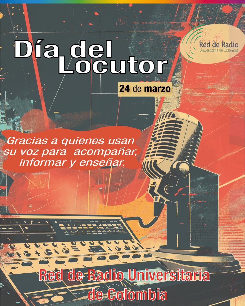 🎙️ Hoy celebramos a quienes ejercitan su voz para dar a conocer las informaciones, las historias, la cultura, el conocimiento.
¡Feliz Día del Locutor! 📻✨
Desde la <a href="/rruc/">redradioucolombia</a> , honramos su pasión y compromiso.  
#DíaDelLocutor #RRUC