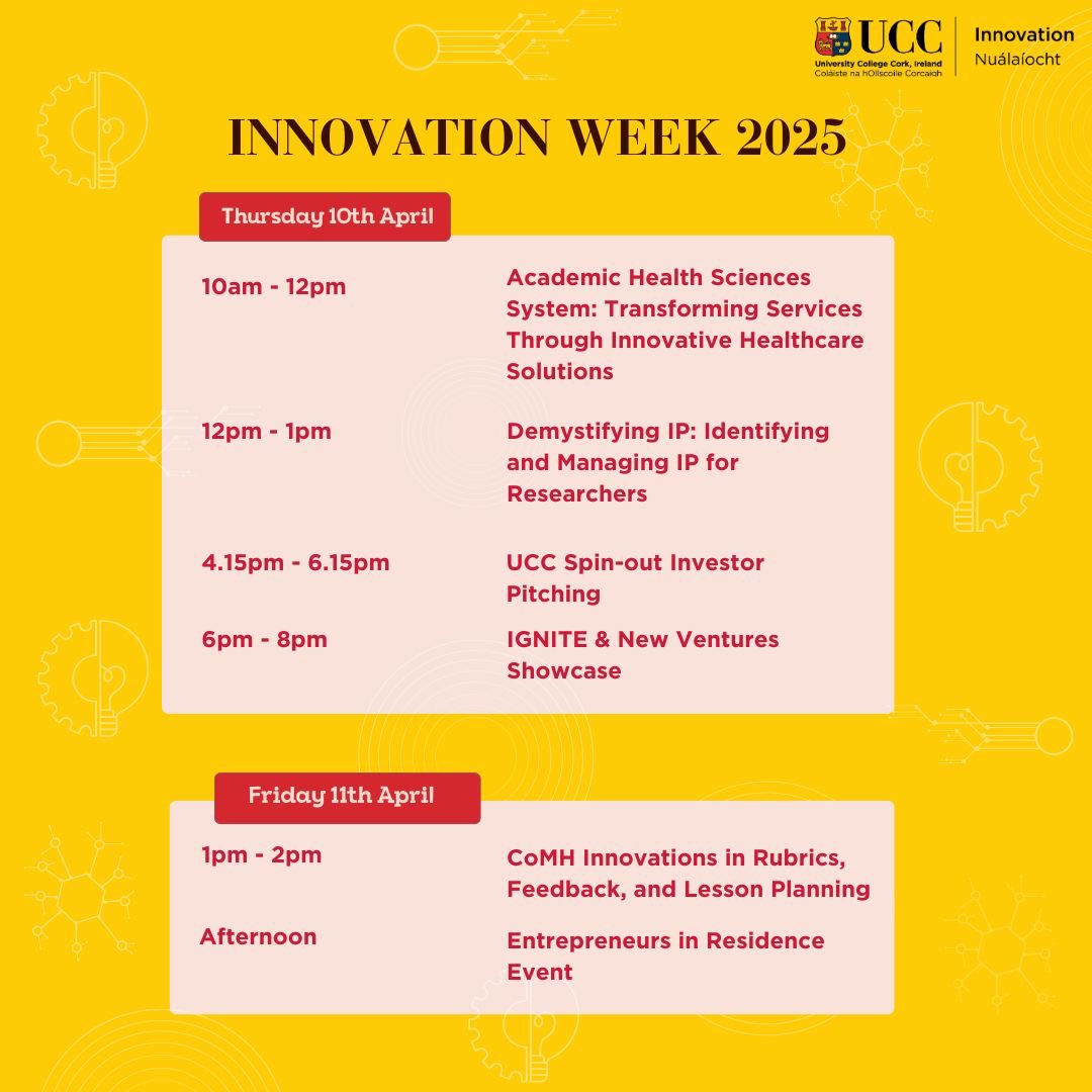 UCC Innovation (@uccinnovation) on Twitter photo Innovation Week takes place this April 7th - 11th!
There are a variety of events taking place across campus that bring together different disciplines, with exciting collaborations between our Colleges & Research Institutes <a href="/UCC/">UCC Ireland</a>
ucc.ie/en/innovation/…
#euinmyregion 🇮🇪 🇪🇺 Innovation Week takes place this April 7th - 11th!
There are a variety of events taking place across campus that bring together different disciplines, with exciting collaborations between our Colleges & Research Institutes <a href="/UCC/">UCC Ireland</a>
ucc.ie/en/innovation/…
#euinmyregion 🇮🇪 🇪🇺