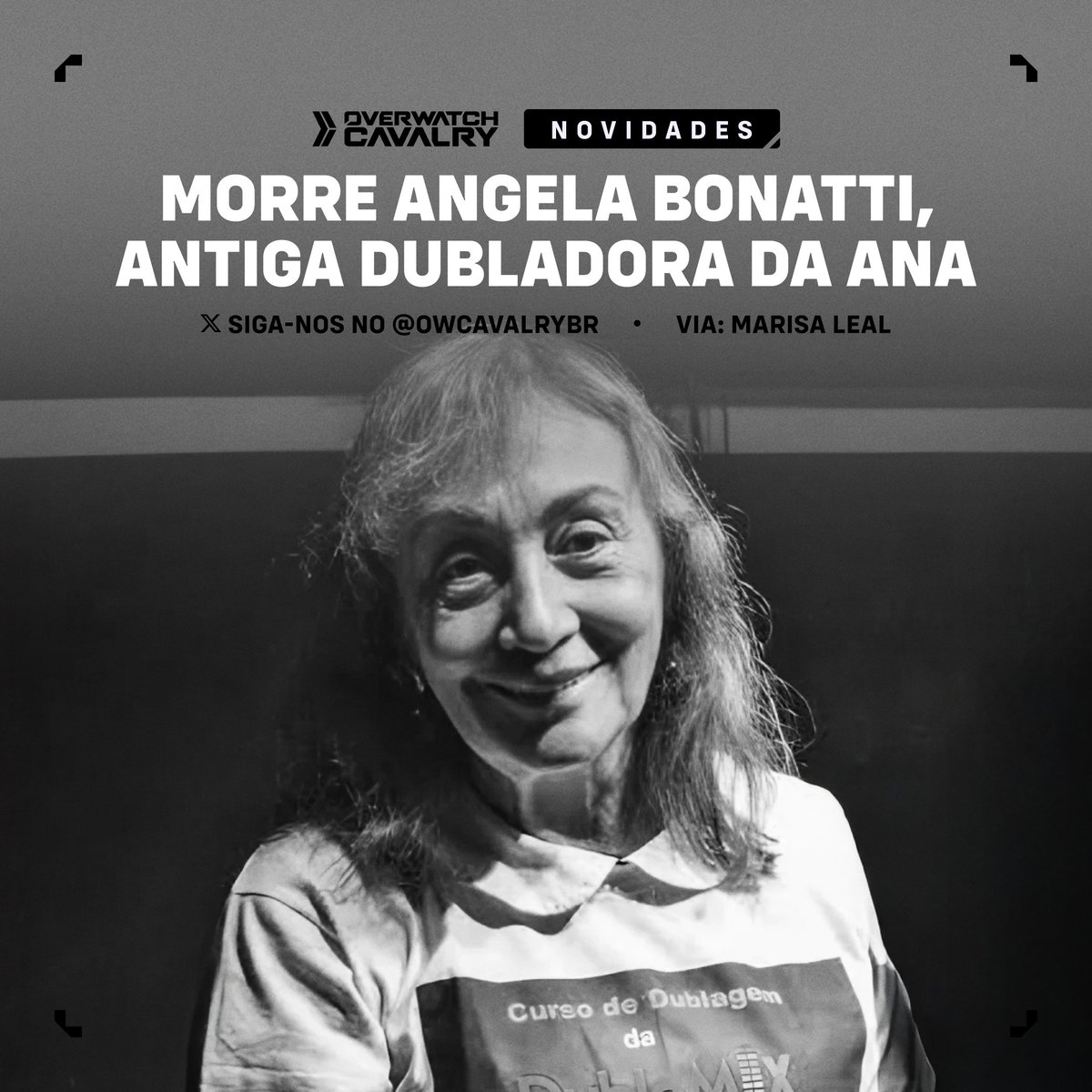 OWCavalryBR's tweet image. 🕊️ Angela Bonatti, a primeira voz brasileira da Ana em Overwatch, faleceu aos 85 anos. Ela também foi a icônica voz da Mulher-Maravilha de Lynda Carter nos anos 70/80 e em Mulher-Maravilha 84.

Um talento lendário que marcou gerações 🖤
