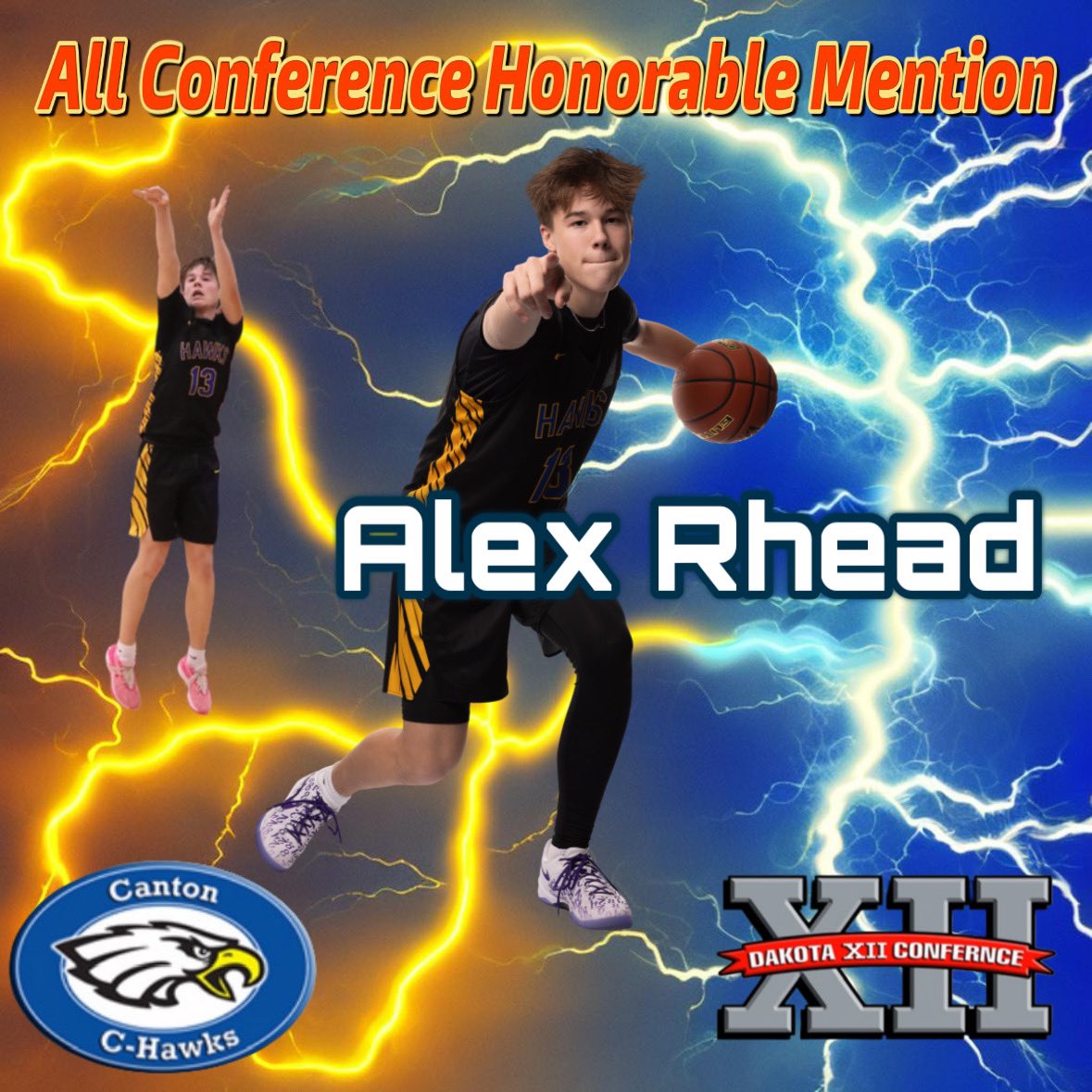 Congratulations to Alex Rhead for his selection to the Dak 12 Conference Honorable Mention Team! The Dak 12 is historically one of the most competitive conferences in the state and that was evident again this year with 3 Dak 12 teams in the state tournament.