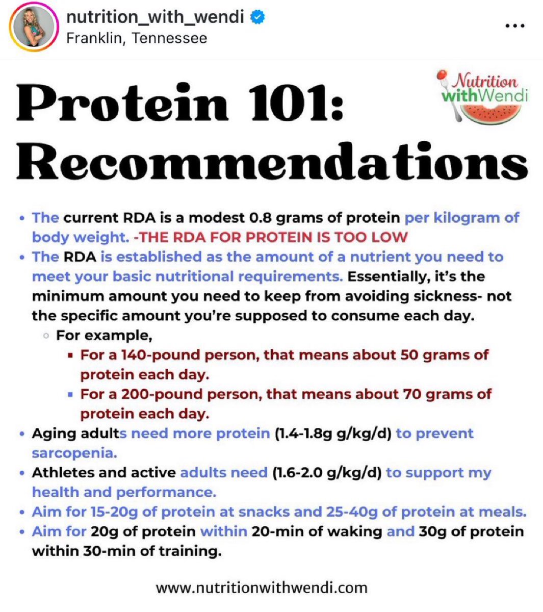 Eat more protein for better health and strength!

Protein cheat sheet:
•3 oz. tuna: 25g

•3 oz. halibut: 23g

•4 oz. pork chop: 18g

•4 oz. hamburger: 20g

•3 oz. beef sirloin: 25g

•2 hard boiled eggs: 12g

•1 c. cottage cheese: 30g

•1 c. garbanzo beans: 12g

•3.5 oz.