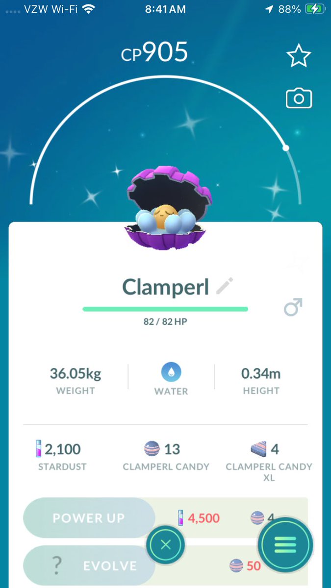 RichDog94's tweet photo. @PokemonGoApp #Pokemon #PokemonGo 
Just caught a shiny Clampearl 

Looks pretty and cute right https://t.co/2T5q6M2owU