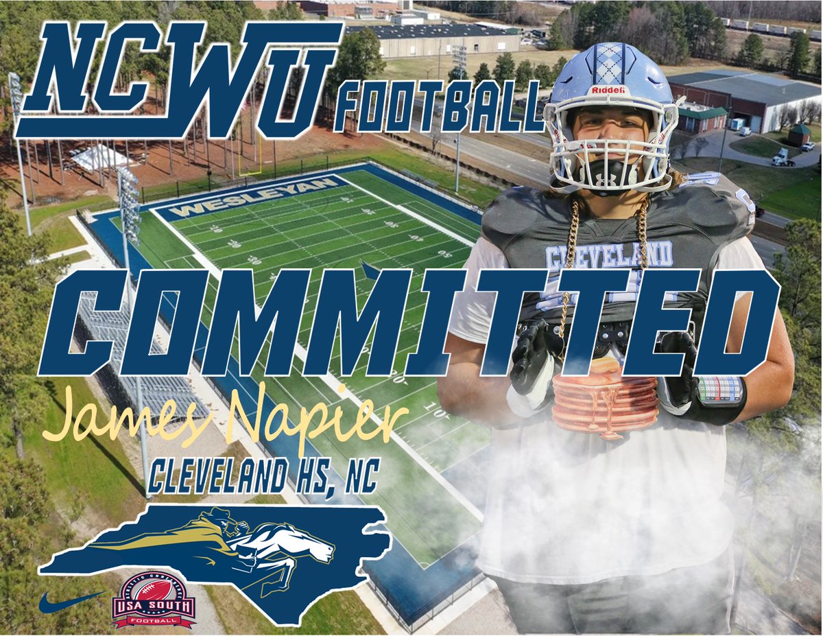 James Napier (@the_jamesnapier) on Twitter photo Thank you to all the coaches and to all my family and friends who have played a part in my recruiting process. I would like to announce that I will be continuing my education and athletic career at <a href="/NCWesleyanFB/">NC Wesleyan Football</a> Go Bishops!
#AGTG
#DL
@clevelandfootball
<a href="/Coach_Filkovski/">Jeff Filkovski</a> Thank you to all the coaches and to all my family and friends who have played a part in my recruiting process. I would like to announce that I will be continuing my education and athletic career at <a href="/NCWesleyanFB/">NC Wesleyan Football</a> Go Bishops!
#AGTG
#DL
@clevelandfootball
<a href="/Coach_Filkovski/">Jeff Filkovski</a>