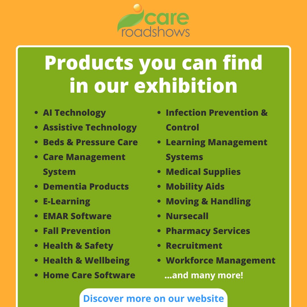 60+ exhibitors showcasing their products &amp; services at #CareRoadshows, this is your chance to connect with suppliers, try before you buy &amp; unlock exclusive show-only deals.

Check out the products on offer at the events below...

📍 Register free: bit.ly/4hIVr8m