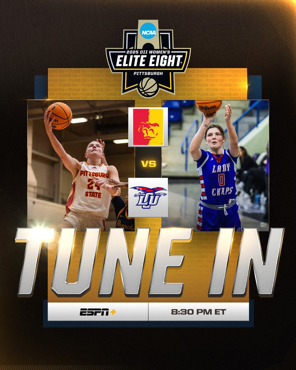 NCAA Division II (@ncaadii) on Twitter photo ๐TUNE IN๐
4โฃ <a href="/GorillasWBB/">Pitt State Women's Basketball ๐</a> vs 5โฃ <a href="/LCUWomensBball/">Lubbock Christian University Women's Basketball</a>
โฐ 8:30 PM ET
๐UPMC Cooper Fieldhouse, Pittsburgh, Pa.
๐บb.link/0324D2WBBv4
๐on.ncaa.com/25D2WBBgm4
๐on.ncaa.com/25D2WBBsp
#D2WBB | #MakeItYours ๐TUNE IN๐
4โฃ <a href="/GorillasWBB/">Pitt State Women's Basketball ๐</a> vs 5โฃ <a href="/LCUWomensBball/">Lubbock Christian University Women's Basketball</a>
โฐ 8:30 PM ET
๐UPMC Cooper Fieldhouse, Pittsburgh, Pa.
๐บb.link/0324D2WBBv4
๐on.ncaa.com/25D2WBBgm4
๐on.ncaa.com/25D2WBBsp
#D2WBB | #MakeItYours