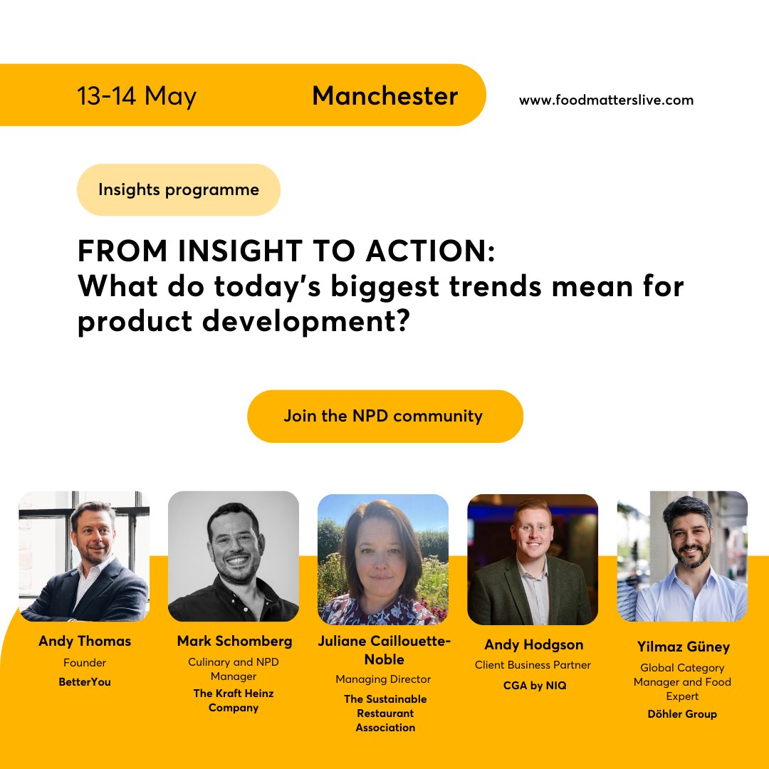 🚀 How are today’s biggest food &amp; drink trends shaping #NPD?

At #FoodMattersLive Manchester (13-14 May), industry leaders break down the latest insights, ingredient innovations &amp; regulatory shifts.

🎤 Expert panel: From Insight to Action
📅 Main Stage Programme + Tastes of